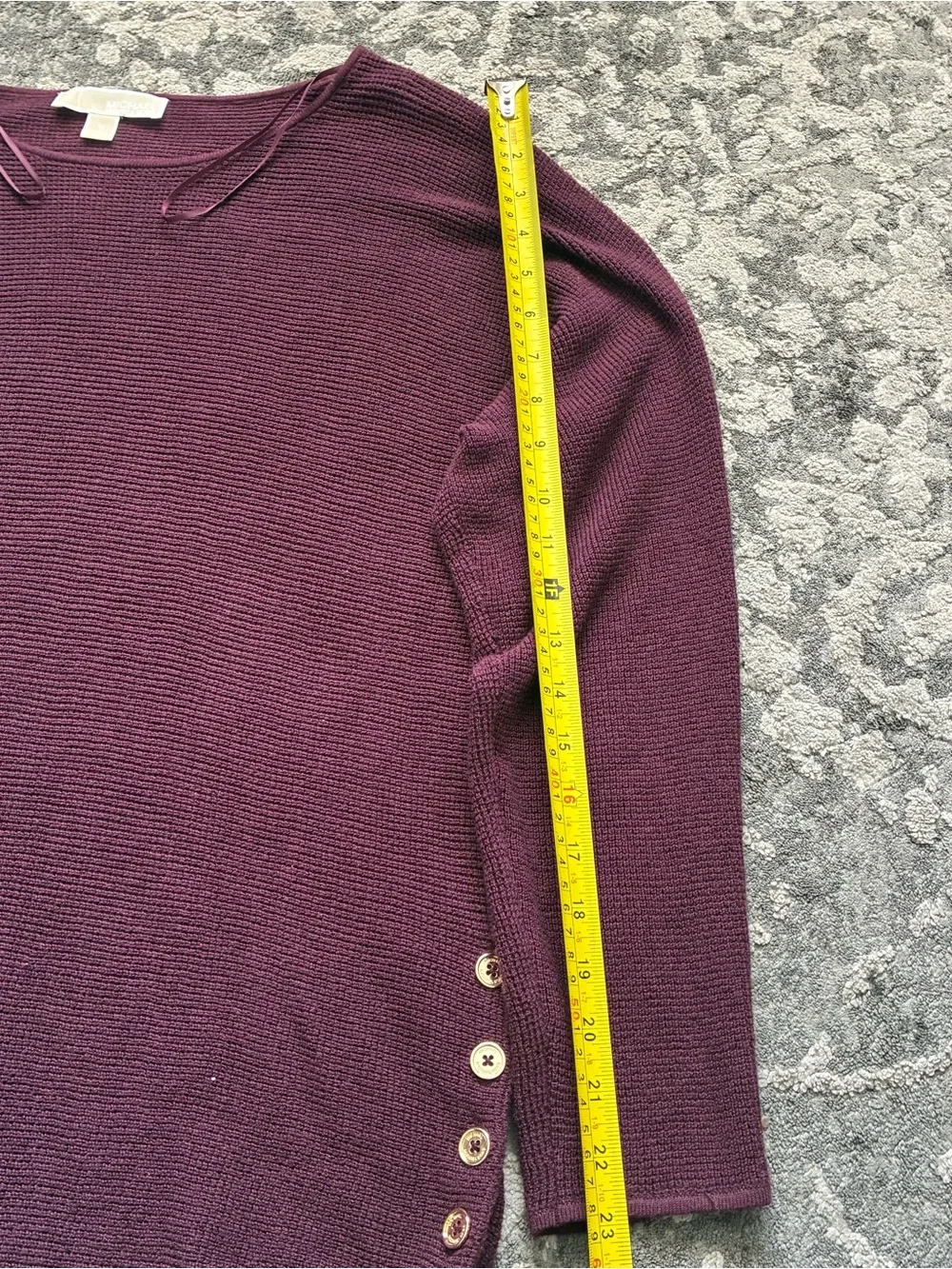 Michael Kors Plum Scoop Neck Knit Sweater with Button Cuffs